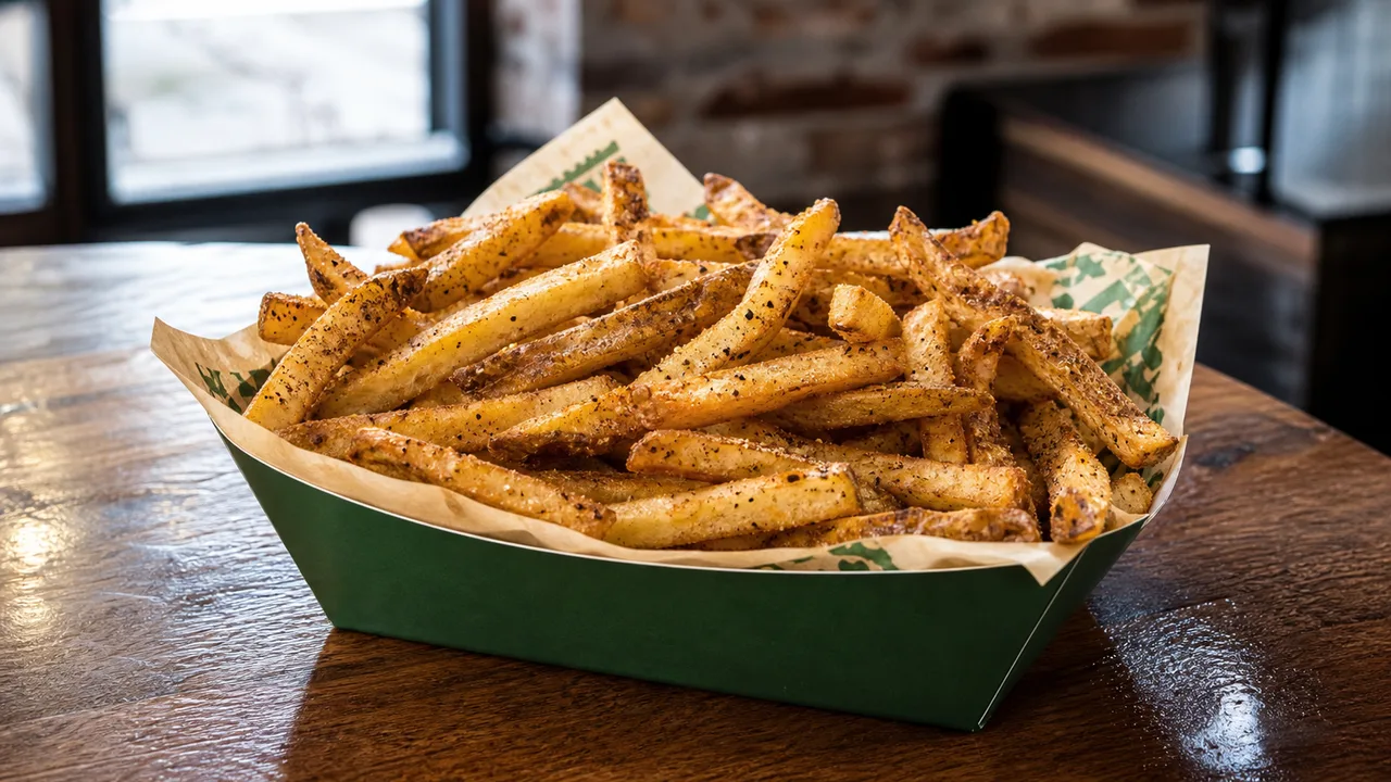 Wingstop Seasoned Fries in a branded serving tray